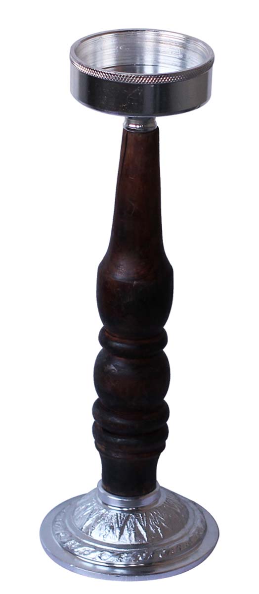 Bulk Wholesale Handmade 12” Silver Colored Pillar-Shaped Tea-Light / Candle Holder in Aluminum Decorated with Ribbed-Pattern in Wood – Antique-Look Home Décor from India