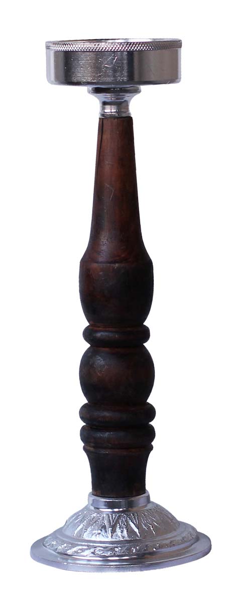 Bulk Wholesale Handmade 12” Silver Colored Pillar-Shaped Tea-Light / Candle Holder in Aluminum Decorated with Ribbed-Pattern in Wood – Antique-Look Home Décor from India