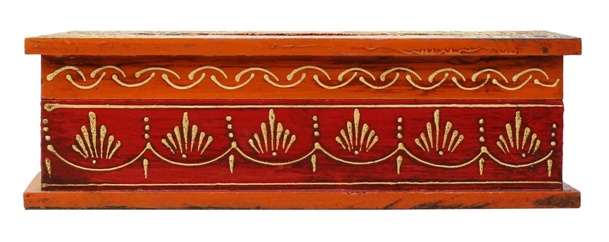 Bulk Wholesale 10” MDF Tissue Box Holder Handmade in Orange, Blue, Violet, Olive-Green, Red Color with Old World Cone-Painting Art in Traditional Motifs - Kitchen/Dining Table Accessories from India
