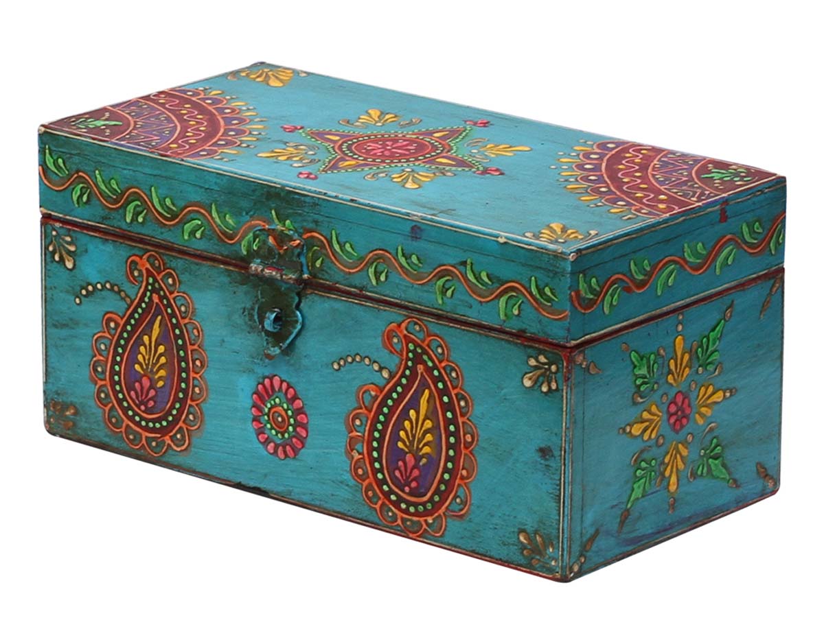 Wholesale Wooden 9.5” Bangle Jewelry Box - Bulk Buy Handmade Multicolored Wood Storage Box/Keepsake Box/Trinket Box with Old World Cone-Painting Art in Traditional Paisley & Floral Motifs from India