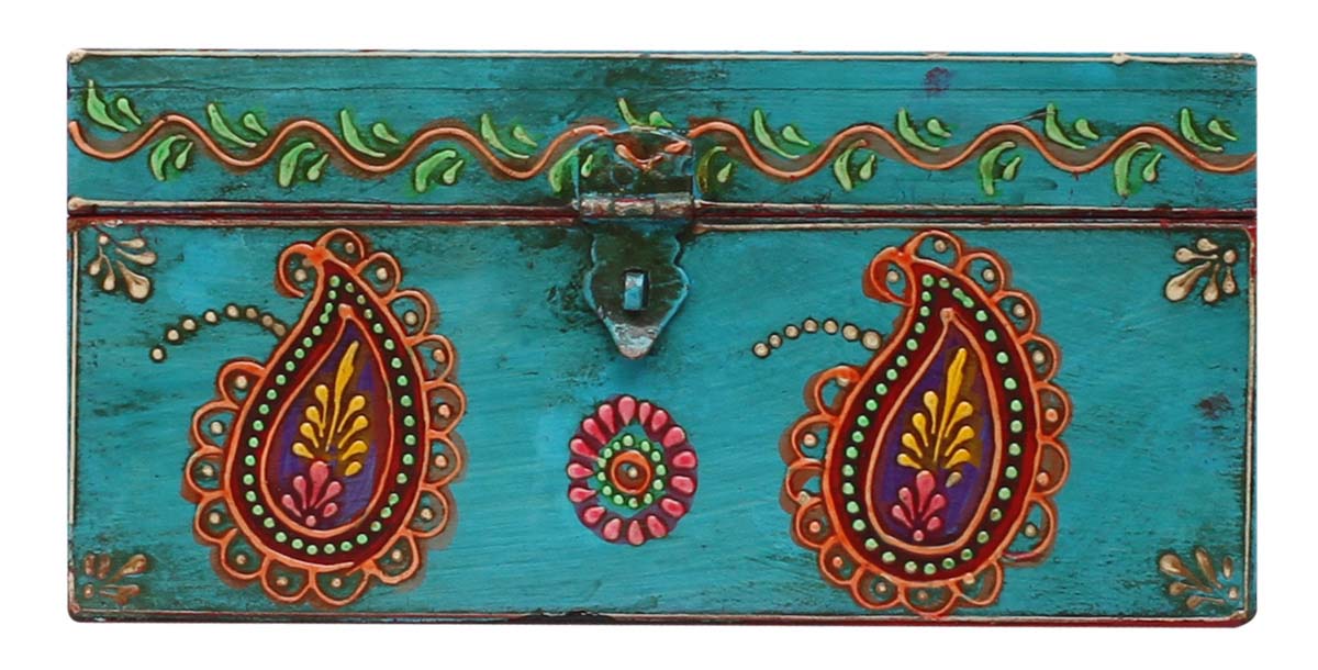 Wholesale Wooden 9.5” Bangle Jewelry Box - Bulk Buy Handmade Multicolored Wood Storage Box/Keepsake Box/Trinket Box with Old World Cone-Painting Art in Traditional Paisley & Floral Motifs from India