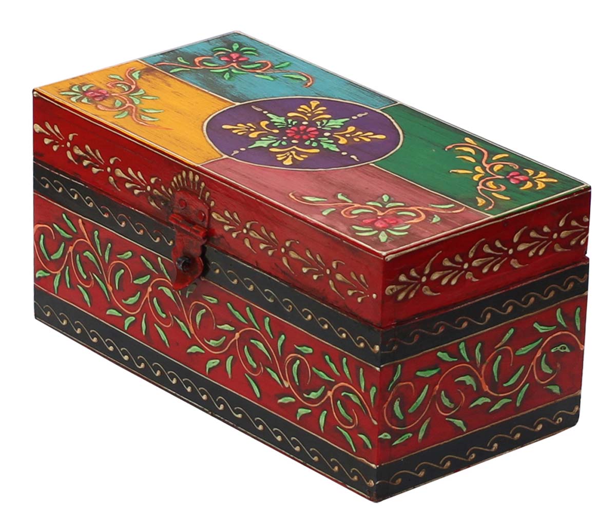 Bulk Wholesale Handmade 9.5” Colorful Wooden Bangle Box Decorated with Old World Cone-Painting Art in Traditional Style Motifs – Antique-Look Boxes from India