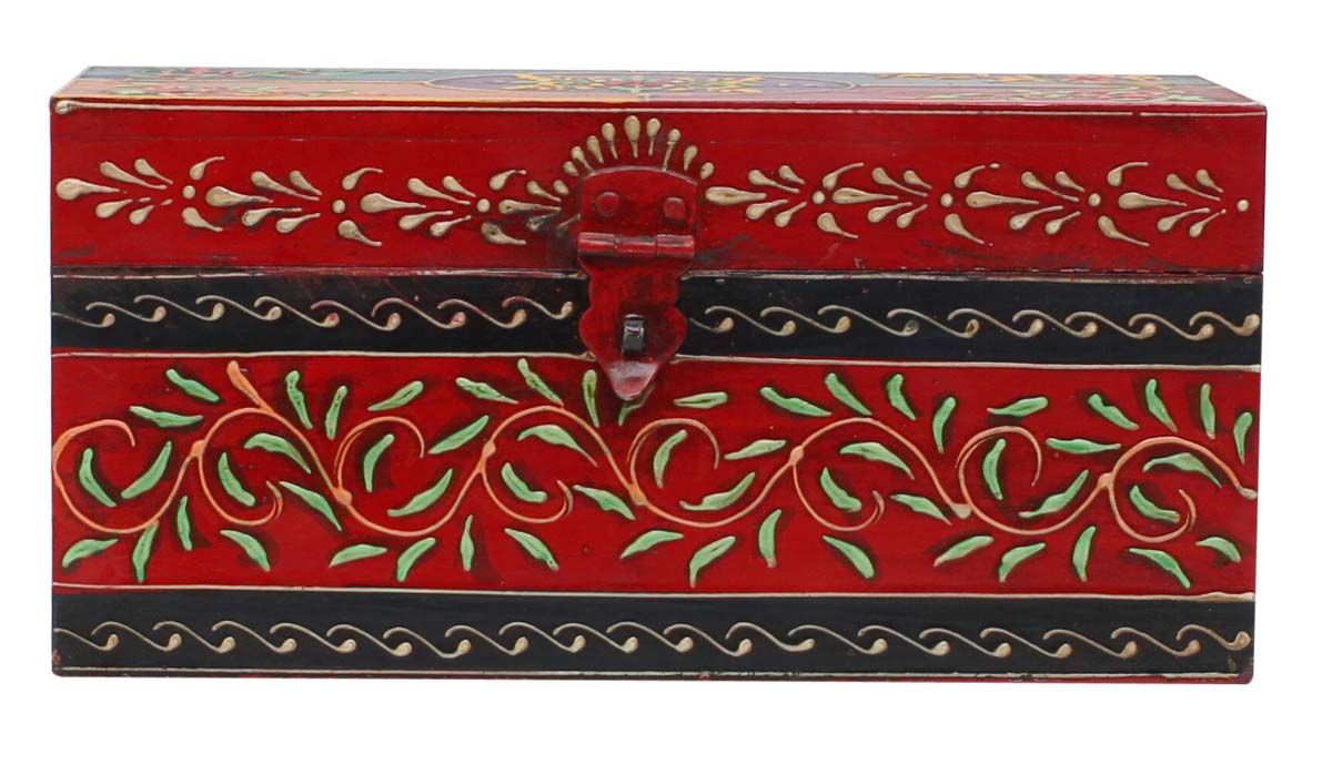 Bulk Wholesale Handmade 9.5” Colorful Wooden Bangle Box Decorated with Old World Cone-Painting Art in Traditional Style Motifs – Antique-Look Boxes from India