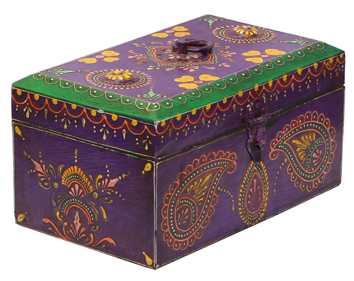 Bulk Buy Rectangular Set of 3 - Wooden Jewelry Box - Wholesale Jewelry Box/Trinket Box Decorated with Old World Cone-Painting Art in Purple & Yellow Color from India