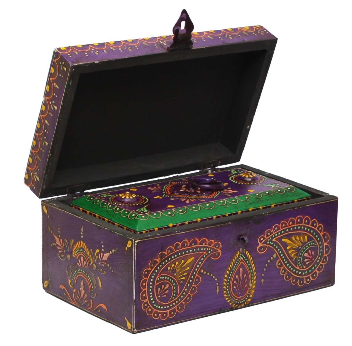 Bulk Buy Rectangular Set of 3 - Wooden Jewelry Box - Wholesale Jewelry Box/Trinket Box Decorated with Old World Cone-Painting Art in Purple & Yellow Color from India