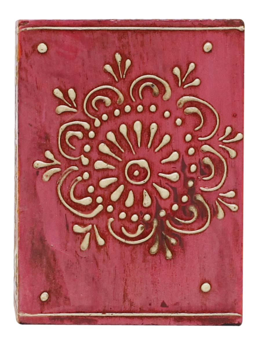 Bulk Wholesale Handmade 6” MDF Pen-Stand / Holder in Pink & Yellow Color Decorated with Old World Cone-Painting Art – Antique-Look Holders from India