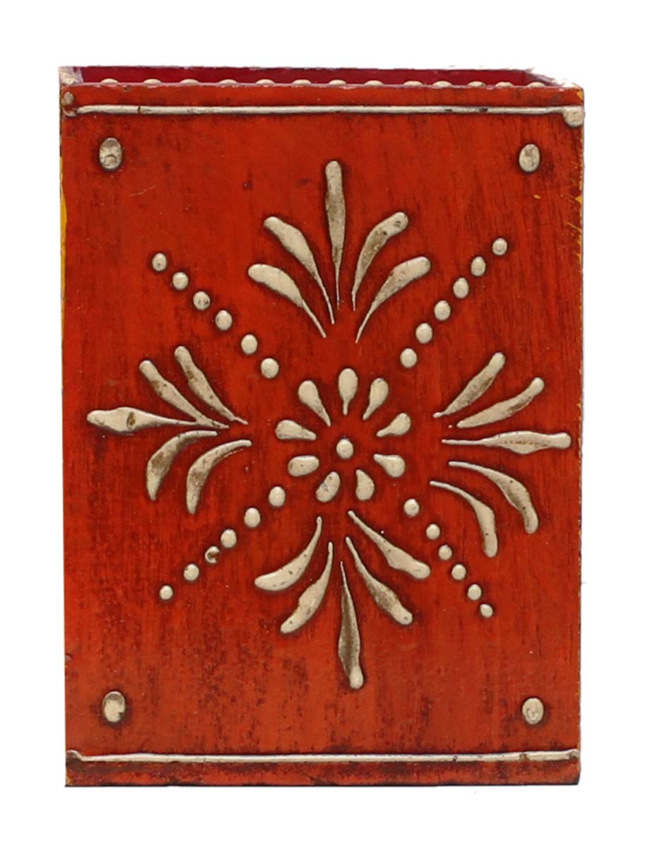 Bulk Wholesale Handmade 6” MDF Pen-Stand / Holder in Orange & Yellow Color Decorated with Old World Cone-Painting Art – Antique-Look Holders from India