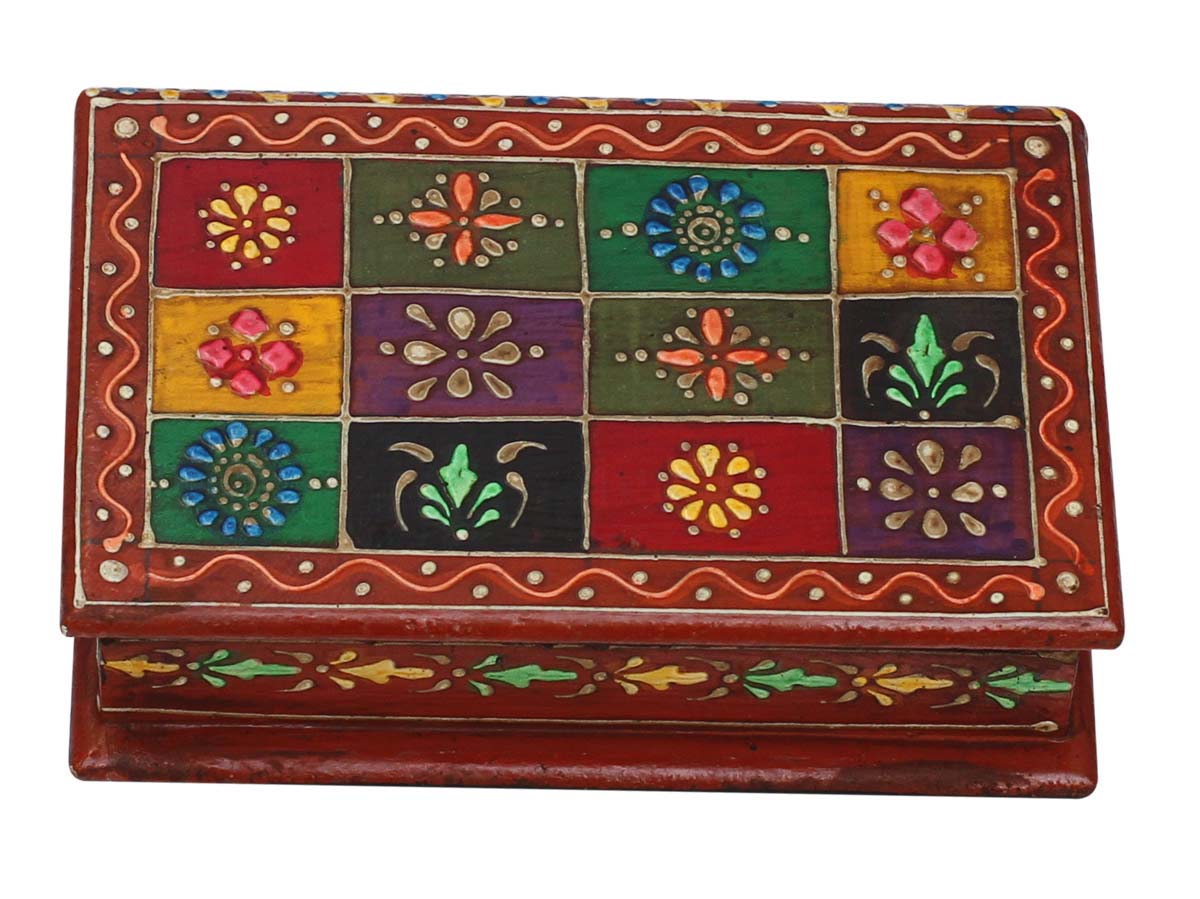 Book Shaped 7” Wooden Jewelry Box in Bulk - Wholesale Jewelry Box/Trinket Box in Wood Decorated with Old World Cone Painting Art in Traditional-Look Colorful Motifs from India