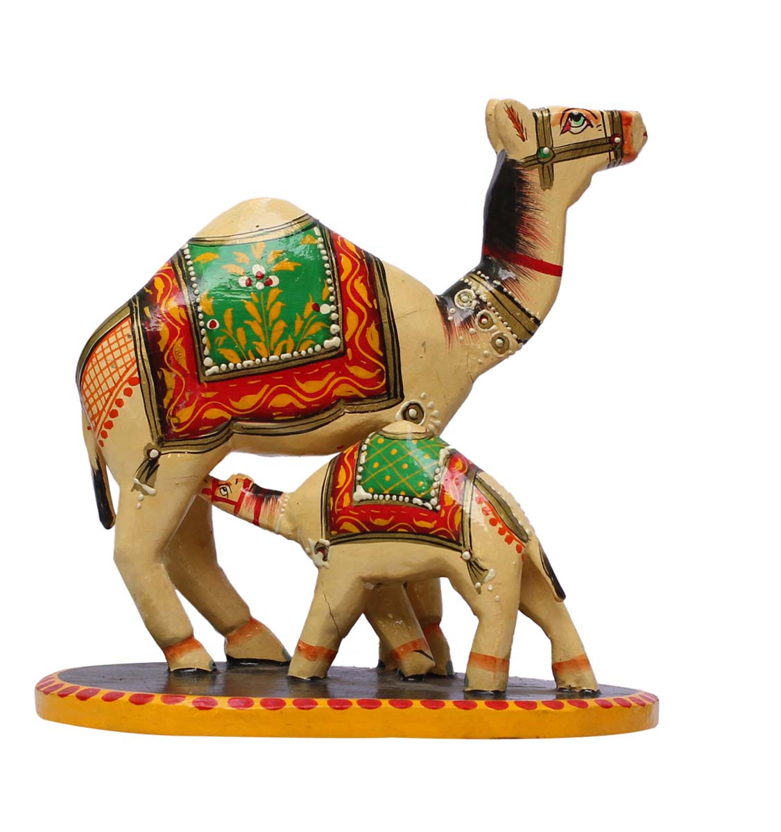 Wholesale Hand-Carved 9” Decoration Piece of Cream Colored Camel with Baby Camel in Mango-Wood – Antique-Look Home Décor from India