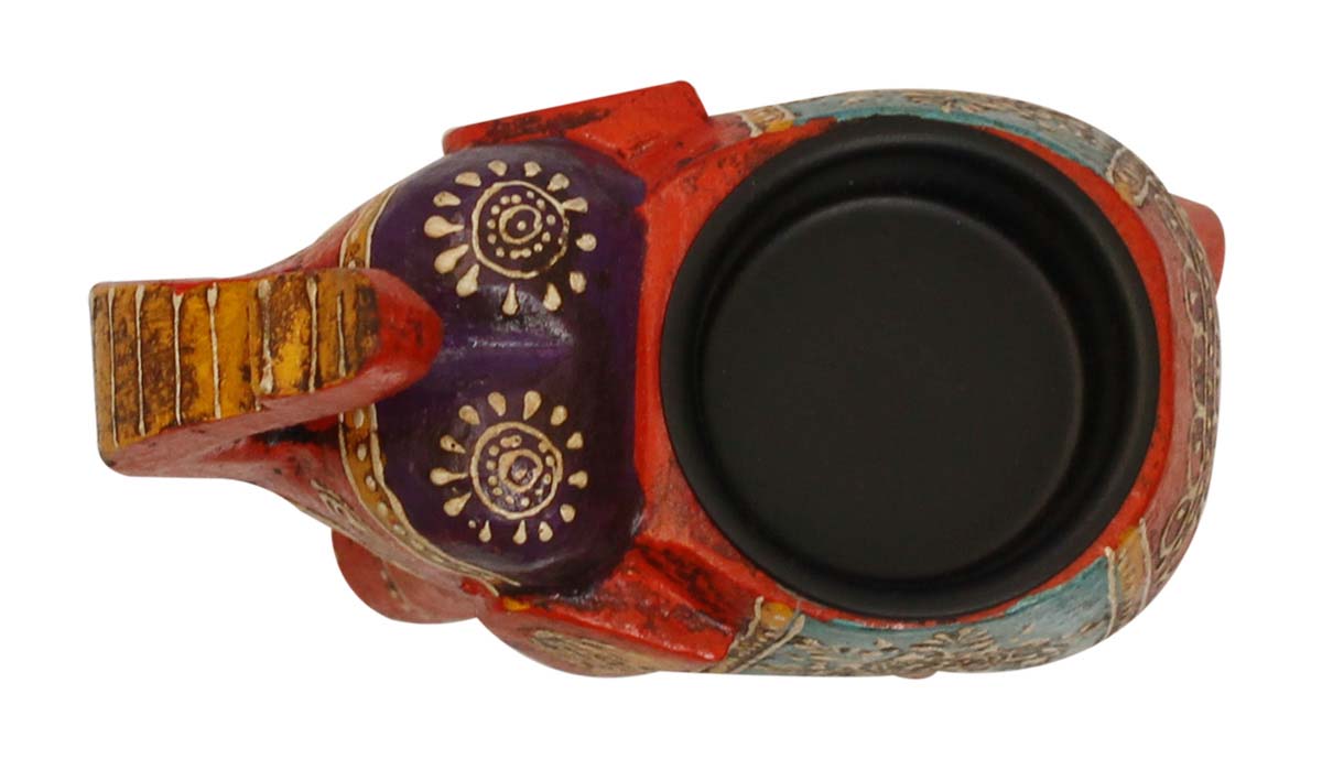 Bulk Wholesale 4” Hand-Crafted Elephant Candle Stand / Tea-Light Holder in Multicolors– Home Décor in Mango-Wood Enhanced with Old-World Cone-Painting Art