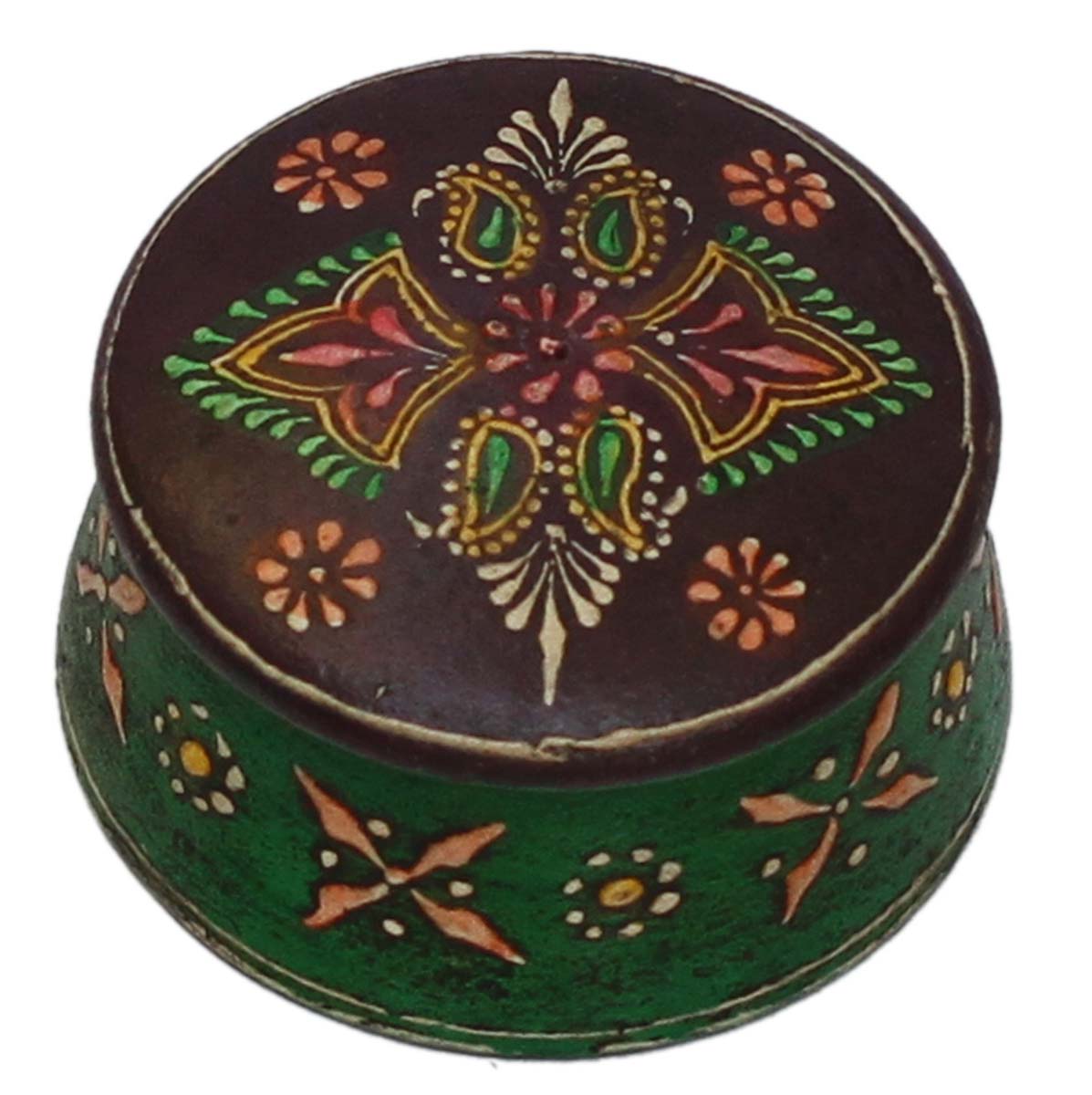 Bulk Buy Rectangular 3” Wooden Purple & Green Ring-Holder /Jewelry Box - Wholesale Jewelry Box/Trinket Box Decorated with Ethnic-Style Colorful Cone-Painting Art from India