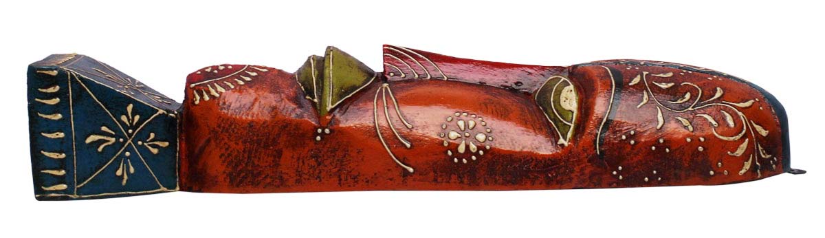 Bulk Wholesale Hand-Crafted 15” Wall Hanging Mask of a Tribal Man in Wood Painted in Orange and Olive-Green Color – Antique-Look Home Décor in Old World Cone-Painting Art