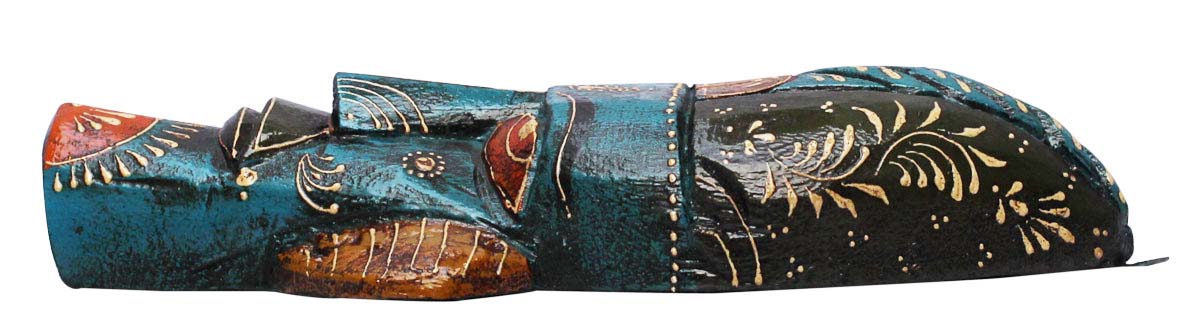 Bulk Wholesale Hand-Crafted 12” Wall Hanging Mask of a Tribal Man in Wood Painted in Dark-Red and Blue Color – Antique-Look Home Décor in Old World Cone-Painting Art