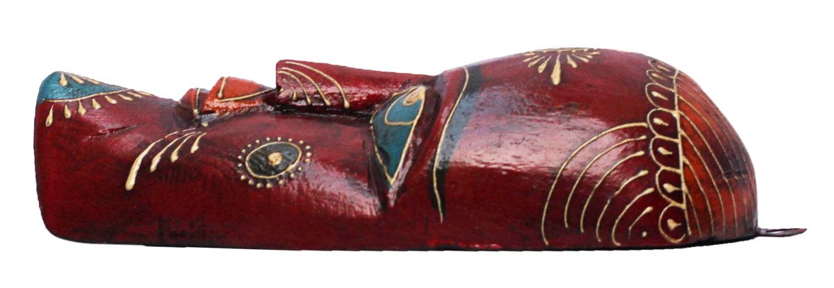 Bulk Wholesale Hand-Crafted 9” Wall Hanging Mask of a Tribal Man in Wood Painted in Red, Orange and Blue Color – Antique-Look Home Décor in Old World Cone-Painting Art