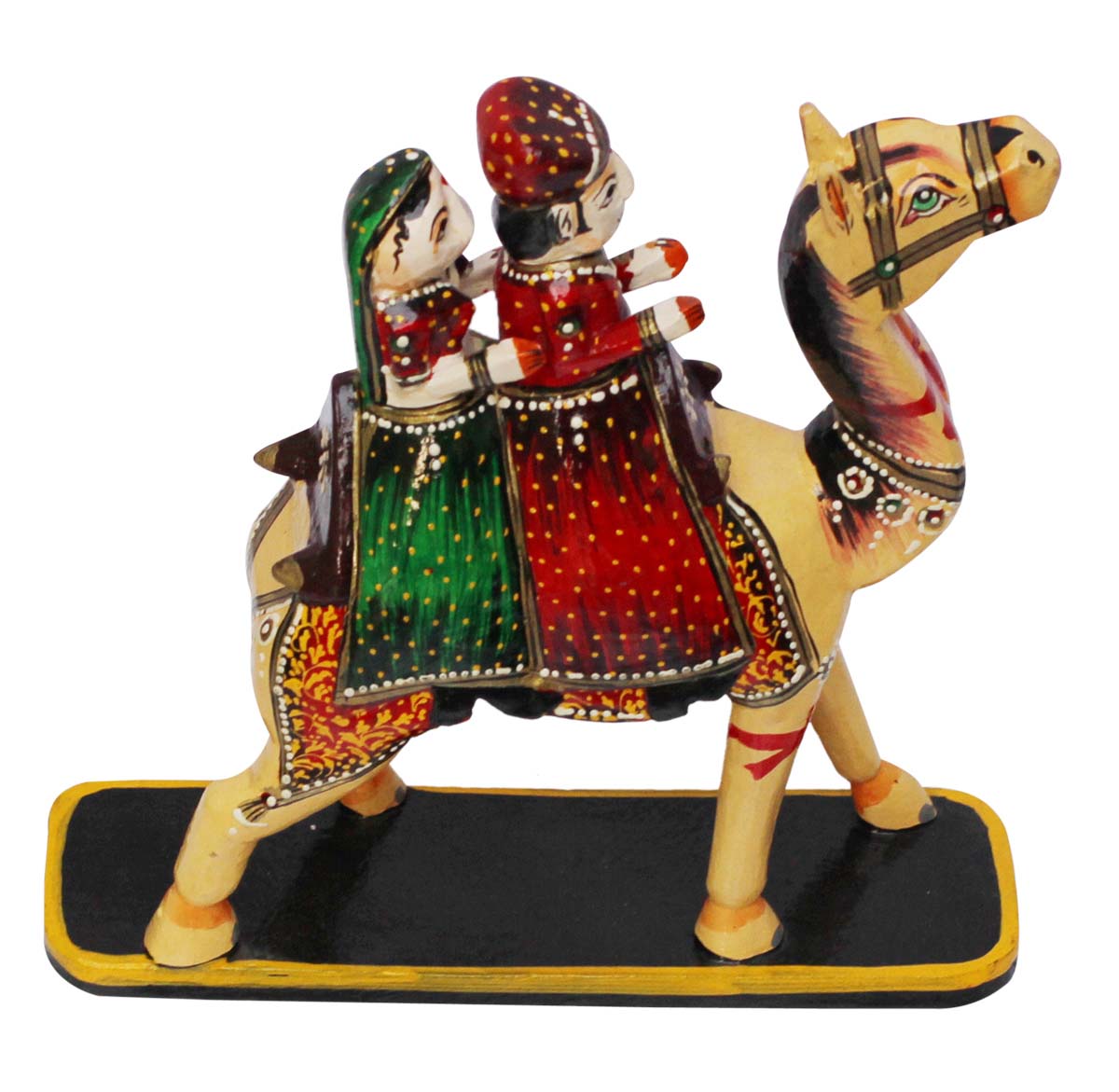 Bulk Wholesale Hand-Carved 10” Mango-Wood Decoration Piece of Cream Colored Camel with King & Queen Sitting on it  – Ethnic-Look Home Décor from India