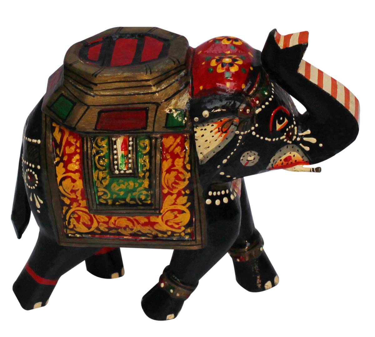 Bulk Wholesale Hand-Crafted 6” Decoration Piece of Black Elephant Adorned with Bright Colors in Wood – Antique-Look Home Décor from India