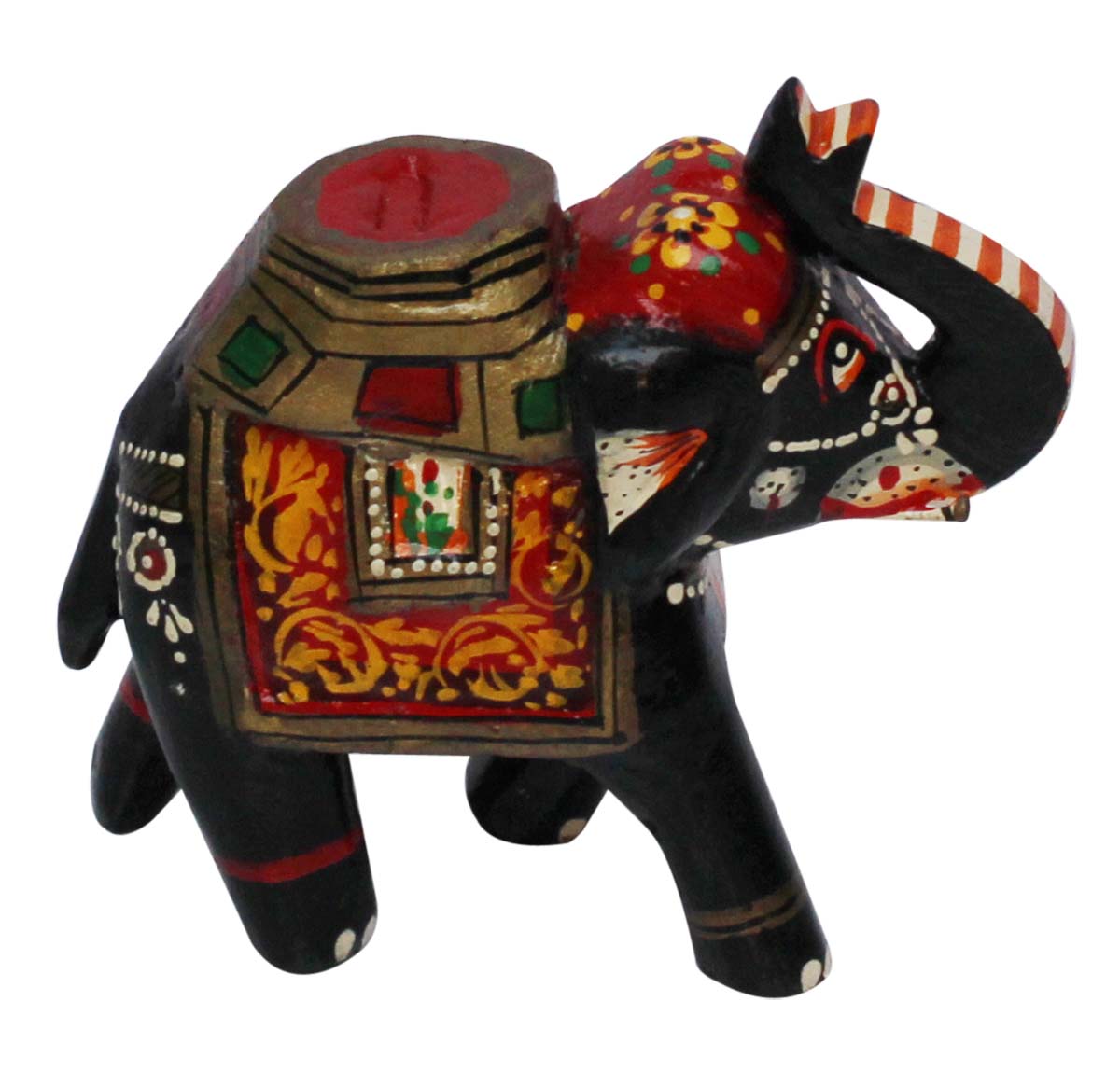 Bulk Wholesale Hand-Crafted 4” Decoration Piece of Black Elephant Adorned with Bright Colors in Wood – Antique-Look Home Décor from India