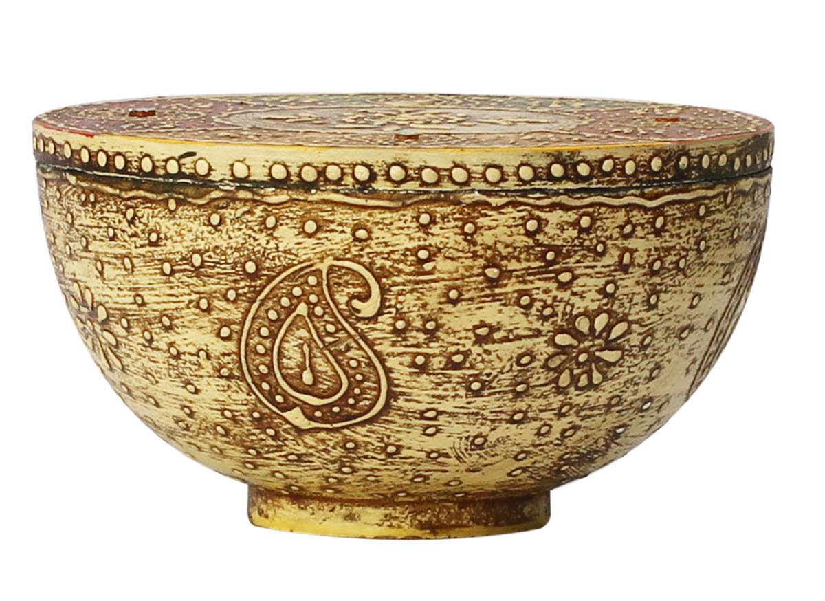 Wholesale 6” Decorative Bowl with a Lid in Bulk - Source Handmade Decorative Bowl with a Lid in Wood for Jewelry/Small Essentials Enhanced with Old World Cone Painting in Bright Colors from India