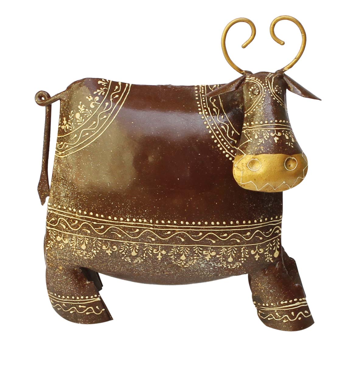 Bulk Wholesale - Handcrafted 10” Iron Figurine / Sculpture of a Brown & Golden Buffalo - In Cone Painting Art – Antique-Look Home Décor