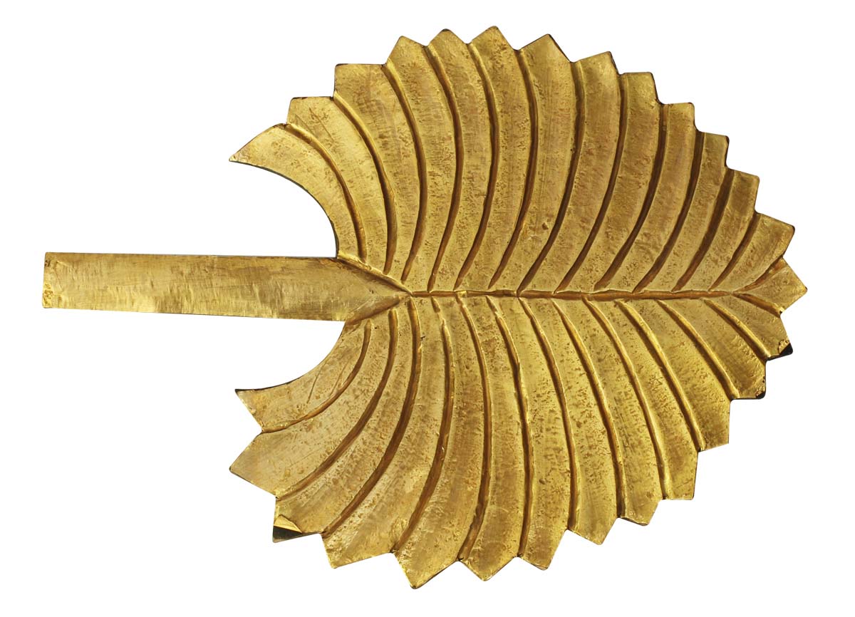 Bulk Wholesale Handmade 10” MDF Coconut Leaf Shaped Wall-Hanging Decorated with Brass Work – Antique-Look Home Décor from India