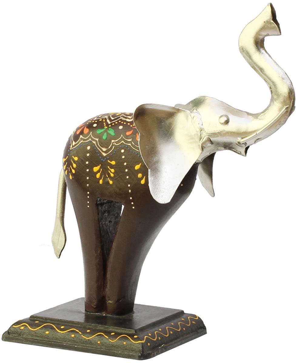 Bulk Wholesale Hand-Crafted 9” MDF Decoration Piece / Sculpture of a Cute Elephant with Metal Face & Tail – Art-Piece in Cone Painting Art – Ethnic-Look Home Décor from India