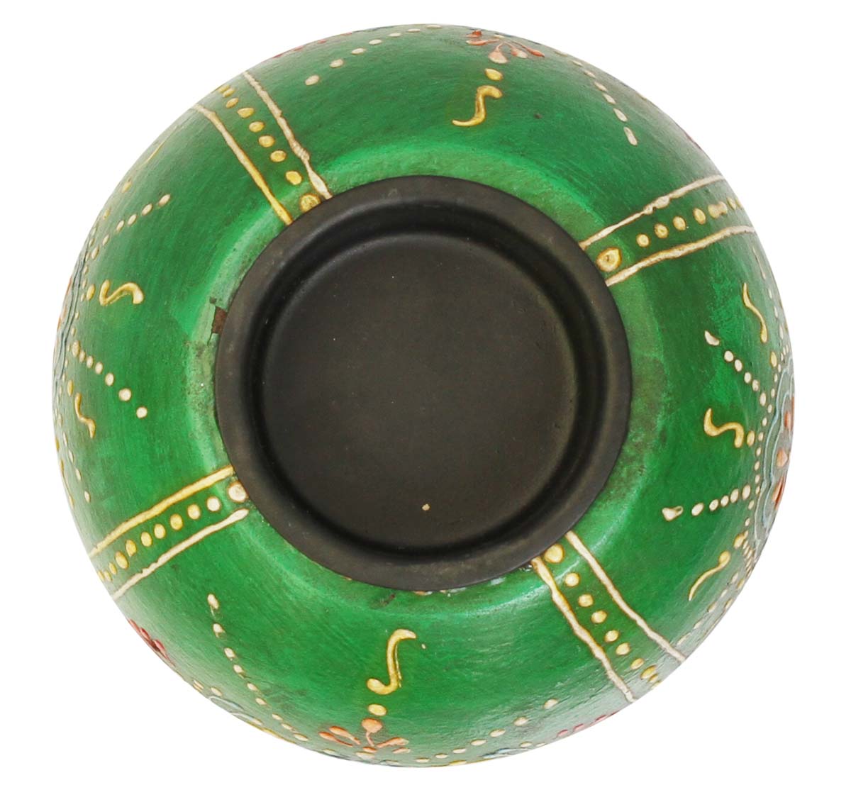 Bulk Wholesale Handmade 3.5” Green Round Candle Stand / Tea-Light Holder in Wood Decorated with Colorful Cone-Painting Art – Antique-Look Home Décor from India