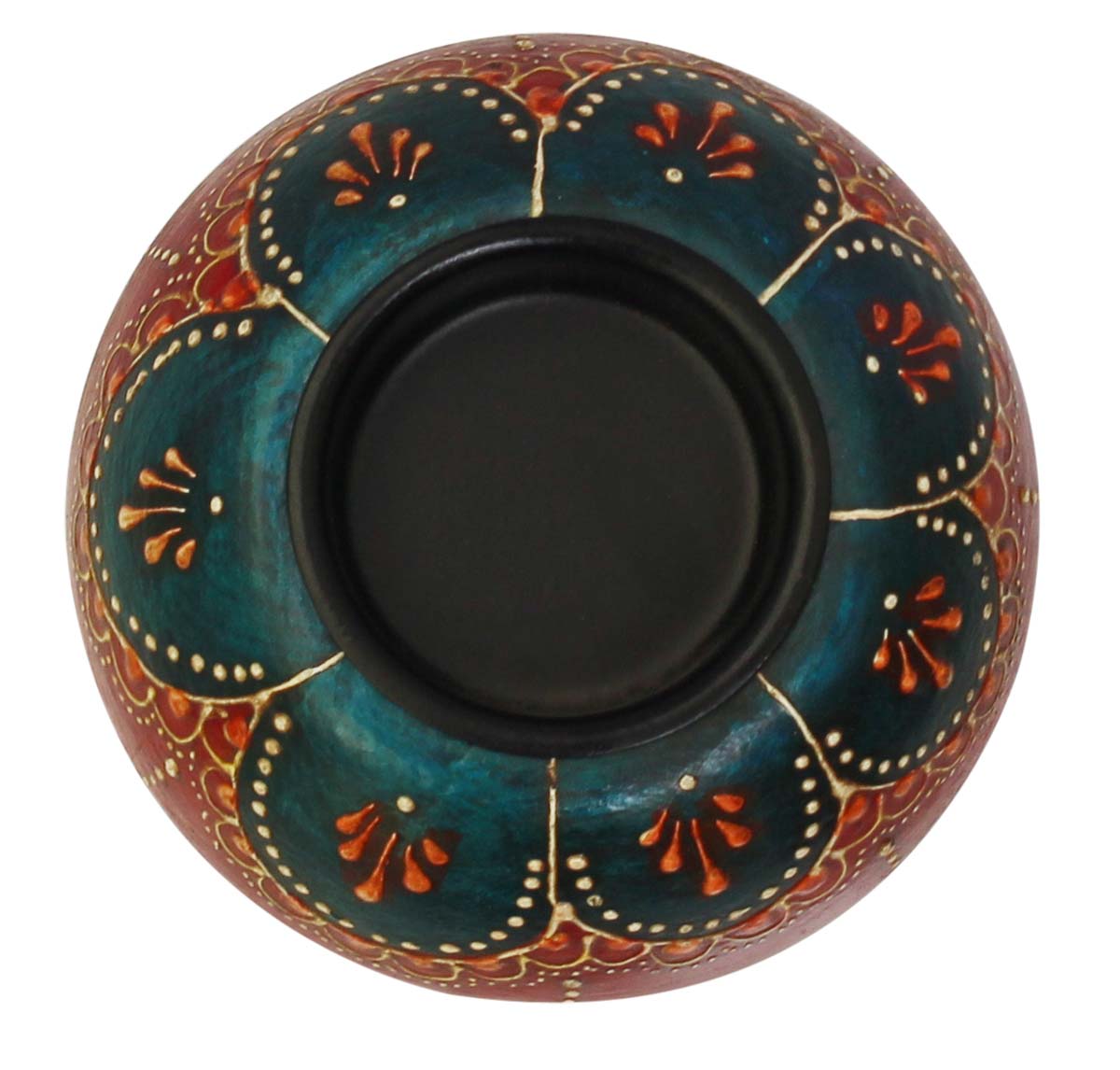 Bulk Wholesale Handmade 3.5” Red & Dark-Blue Round Candle Stand / Tea-Light Holder in Wood Decorated with Colorful Cone-Painting Art – Antique-Look Home Décor from India