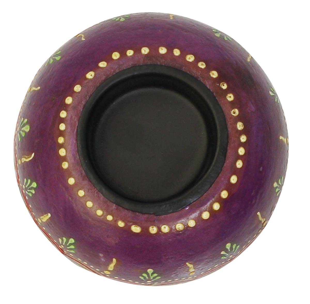 Bulk Wholesale Handmade 3.5” Purple Round Candle Stand / Tea-Light Holder in Wood Decorated with Colorful Cone-Painting Art – Antique-Look Home Décor from India