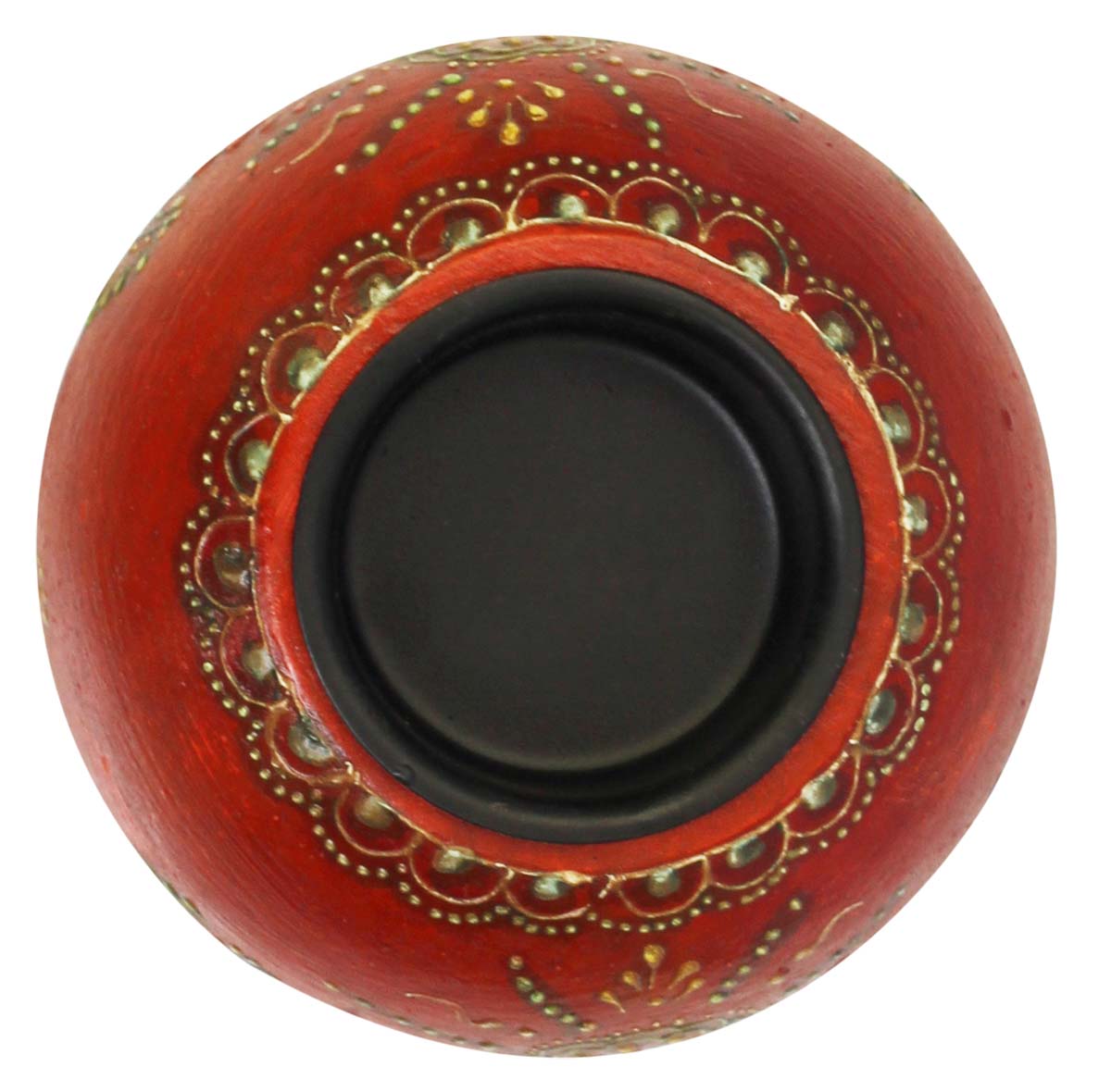 Bulk Wholesale Handmade 3.5” Orange Round Candle Stand / Tea-Light Holder in Wood Decorated with Colorful Cone-Painting Art – Antique-Look Home Décor from India