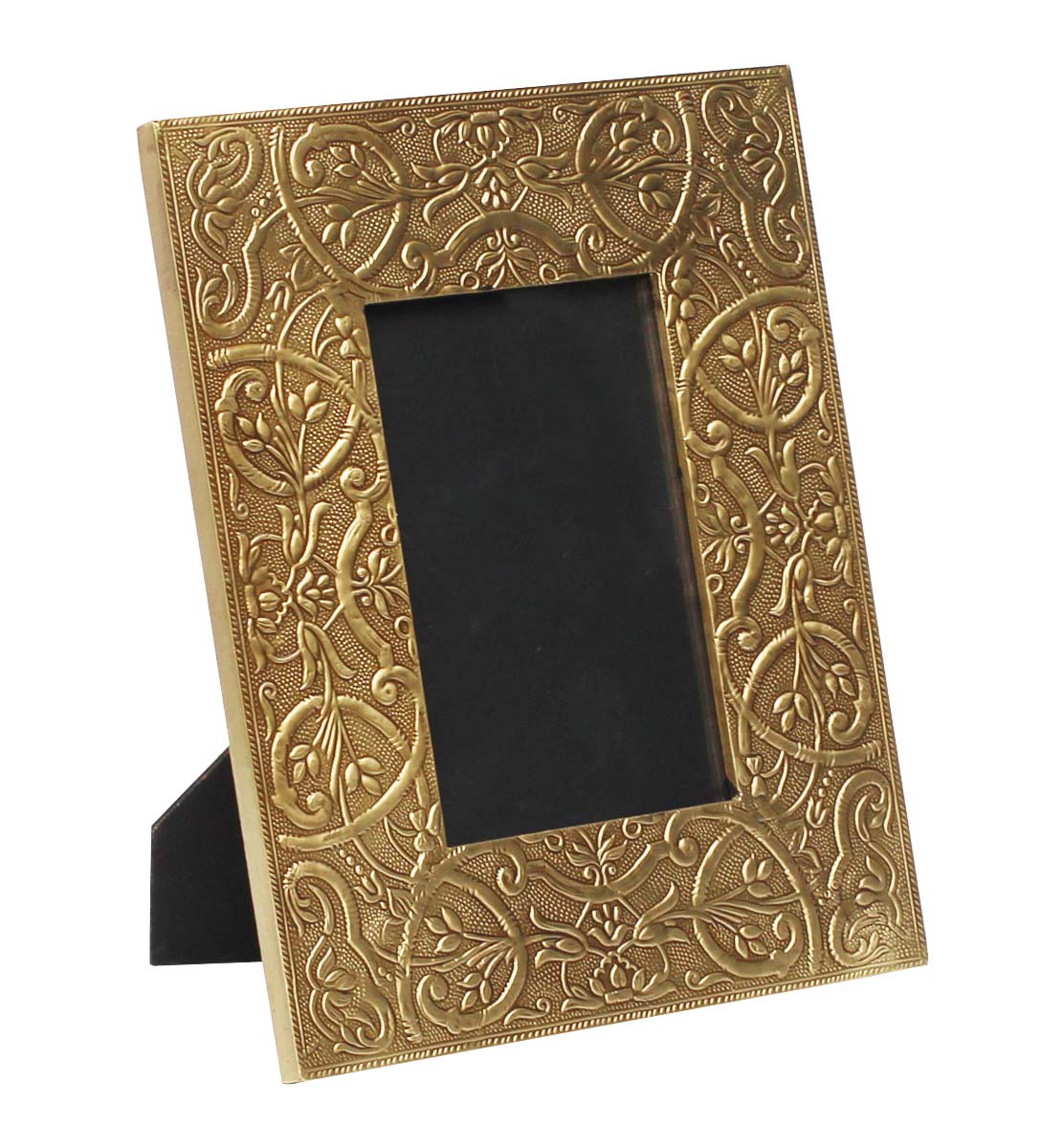 Bulk Buy 4x6 Inches Wooden Picture Frame in Black & Golden Color - Wholesale Handmade Wooden Photo Frame Decorated with Brass Embossing in Traditional-Look Motifs - Home Decor Picture Frames from India
