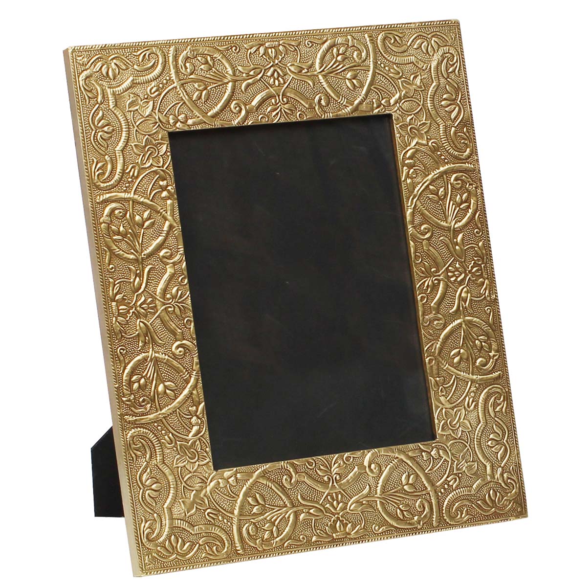 Bulk Buy 5x7 Inches Wooden Picture Frame in Black & Golden Color - Wholesale Handmade Wooden Photo Frame Decorated with Brass Embossing in Traditional-Look Motifs - Home Decor Picture Frames from India