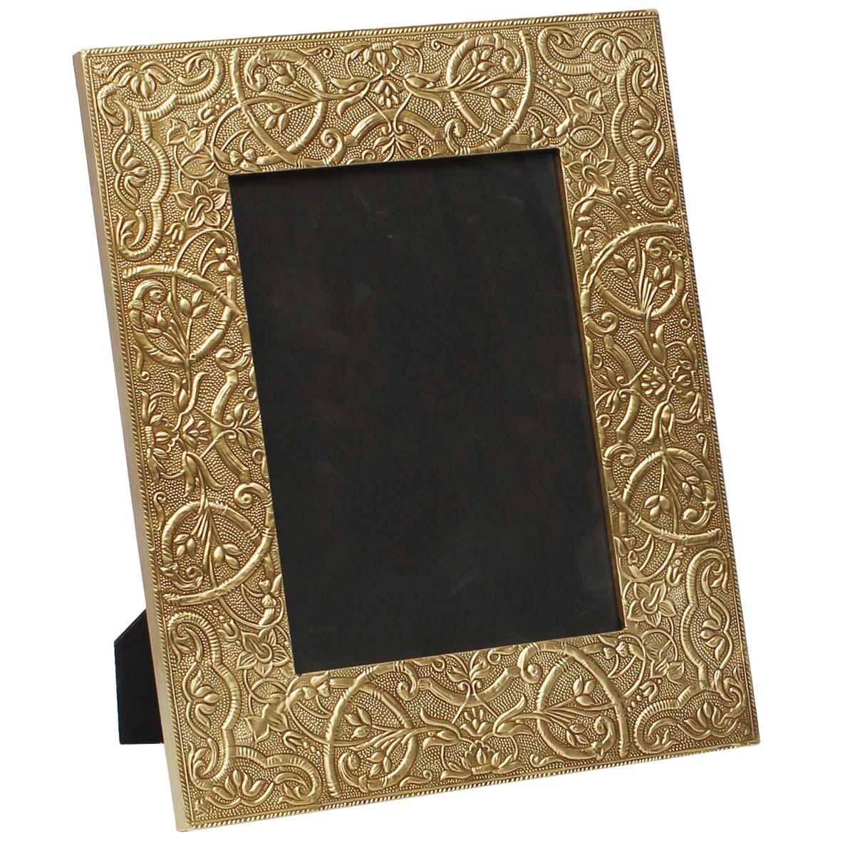 Bulk Buy 6x8 Inches Wooden Picture Frame in Black & Golden Color - Wholesale Handmade Wooden Photo Frame Decorated with Brass Embossing in Traditional-Look Motifs - Home Decor Picture Frames from India