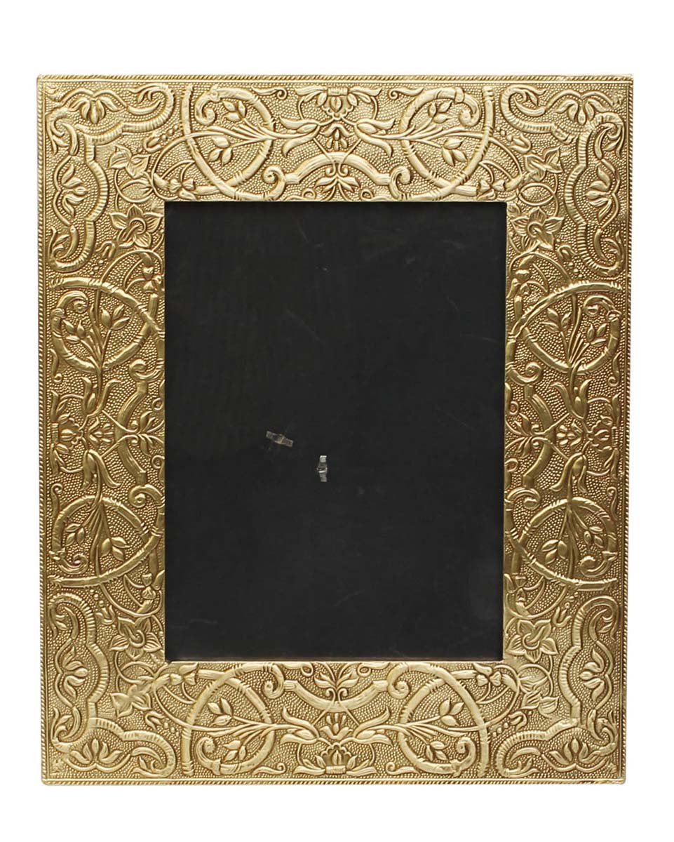 Bulk Buy 6x8 Inches Wooden Picture Frame in Black & Golden Color - Wholesale Handmade Wooden Photo Frame Decorated with Brass Embossing in Traditional-Look Motifs - Home Decor Picture Frames from India
