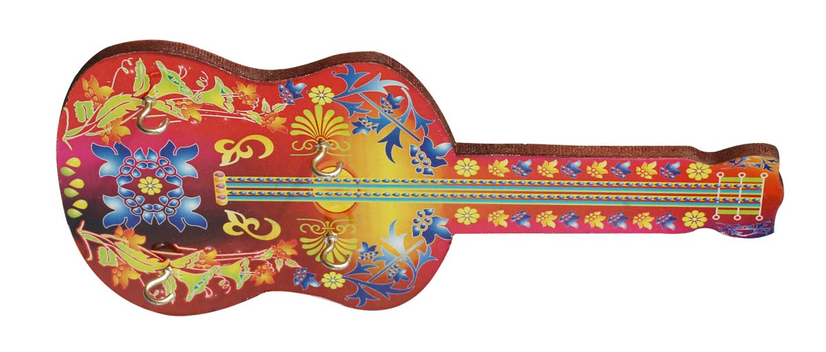 Bulk Wholesale Hand-Crafted 11” MDF Guitar-Shaped Wall Hanging Key Stand with 6 Holders Painted in Red Color – Unique Home Décor / Essentials from India