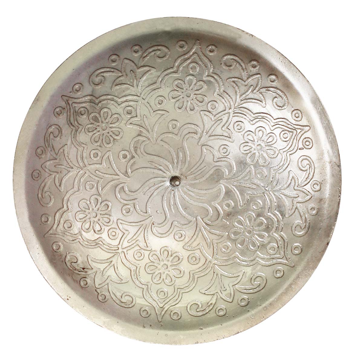 Bulk Wholesale Hand-Embossed 10” Metal Bowl-Shaped Candle-Holder / Stand in Silver Color Decorated with an Intricate Traditional-Look Motifs – Antique Home Décor from India