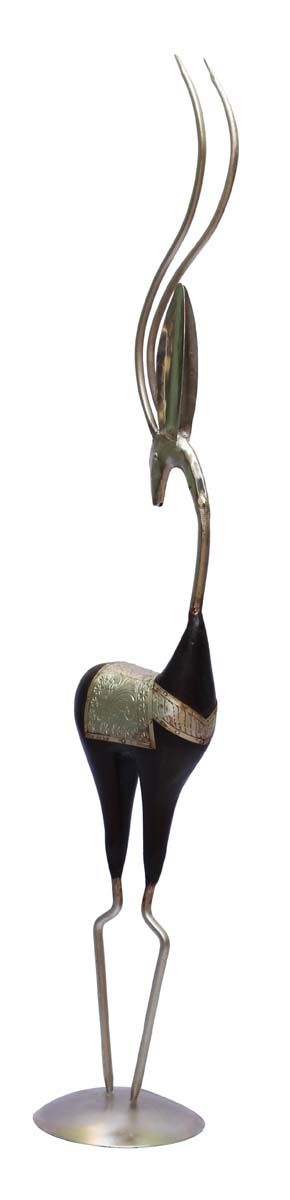 Bulk Wholesale Hand-Crafted 37” Wood & Metal Sculpture / Figurine of Standing Deer in Black & Silver Color & Enhanced with Traditional-Look Motifs – Ethnic-Look Home Décor from India