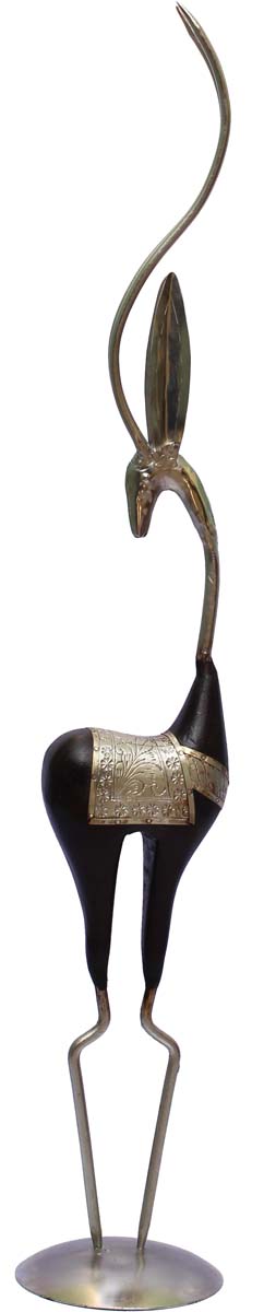 Bulk Wholesale Hand-Crafted 37” Wood & Metal Sculpture / Figurine of Standing Deer in Black & Silver Color & Enhanced with Traditional-Look Motifs – Ethnic-Look Home Décor from India