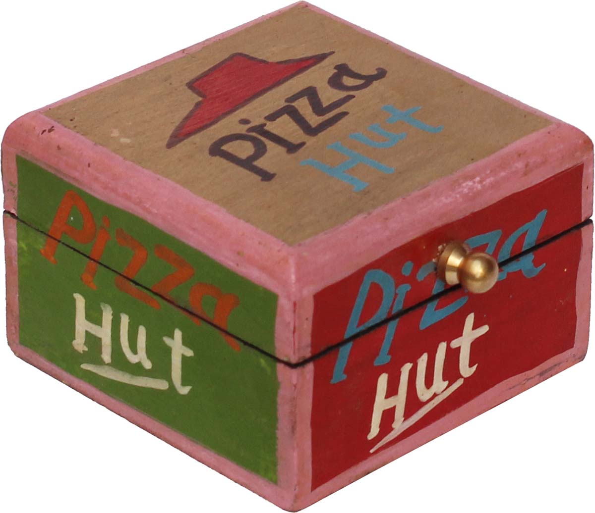 Bulk Wholesale Handmade 4” Wooden Jewelry Box / Candy / Sachet Box with ‘Pizza Hut’ Written on it in Different Colors – Decorative Boxes from India