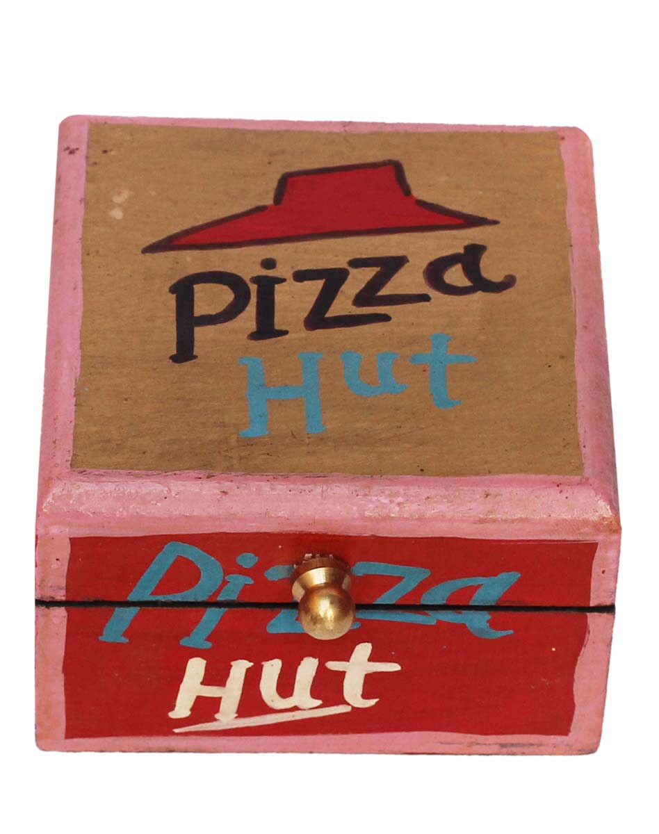 Bulk Wholesale Handmade 4” Wooden Jewelry Box / Candy / Sachet Box with ‘Pizza Hut’ Written on it in Different Colors – Decorative Boxes from India
