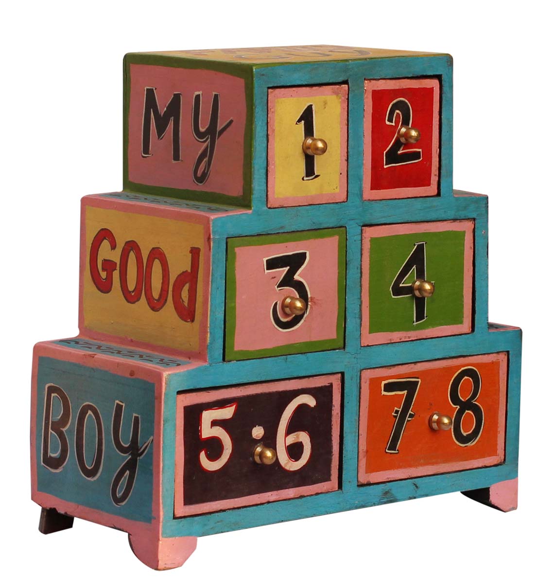 Bulk Buy Hand-Crafted 11” Jewelry Box - Wholesale Wooden Jewelry Box/Trinket Box with 6 Chest Drawers & Numbers Written on it - Keepsake Boxes from India