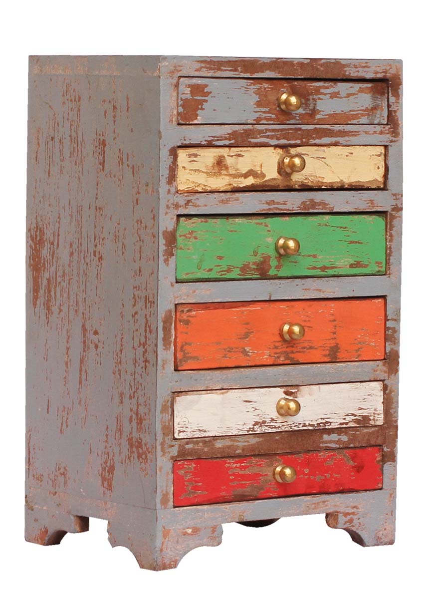 Wholesale 11” Wooden Black Jewelry Box in Bulk - Source Handmade Jewelry Box/Trinket Box in Pastel Grey and more Colors with 5 Chest Drawers Decorated with Golden Knobs from India