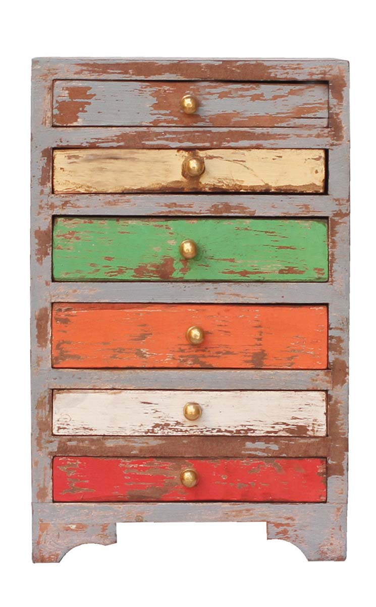 Wholesale 11” Wooden Black Jewelry Box in Bulk - Source Handmade Jewelry Box/Trinket Box in Pastel Grey and more Colors with 5 Chest Drawers Decorated with Golden Knobs from India