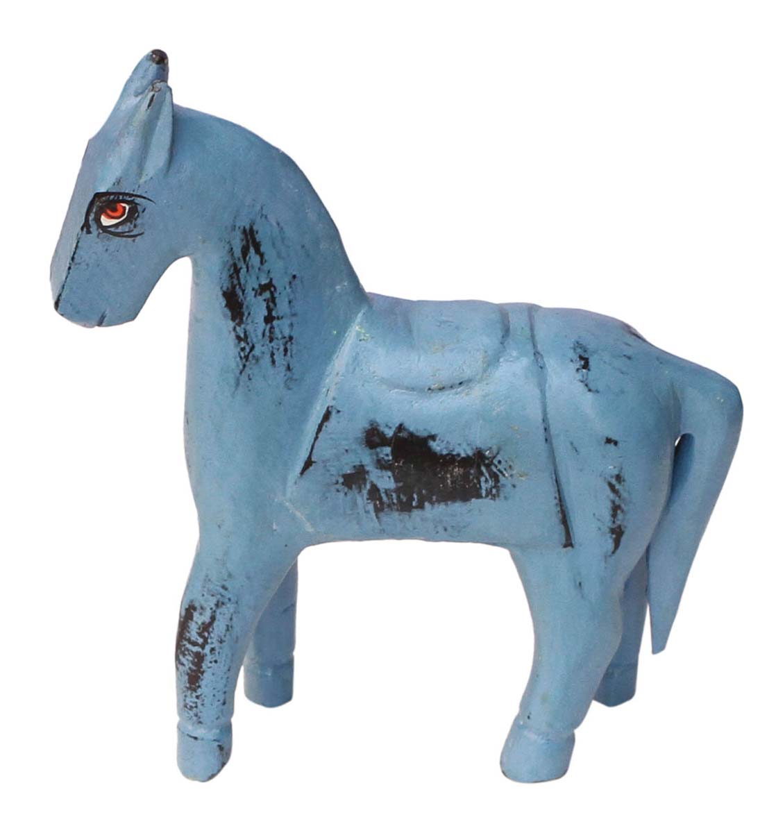 Bulk Wholesale Hand-Crafted 8” Distressed-Look Pastel Blue Colored Statue / Sculpture of Horse in Wood – Antique-Look Home Décor from India