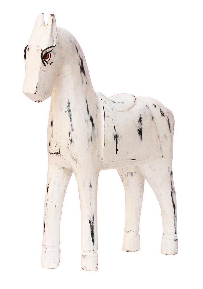 Wholesale Hand-Carved 12” Distressed-Look White Colored Statue / Sculpture of Horse in Mango-Wood – Antique-Look Home Décor from India