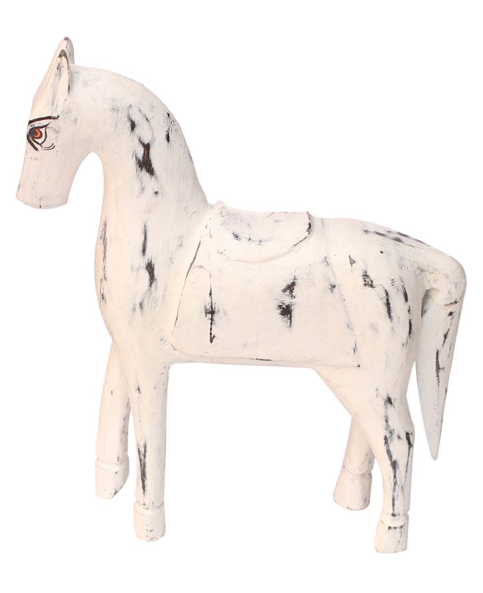 Wholesale Hand-Carved 12” Distressed-Look White Colored Statue / Sculpture of Horse in Mango-Wood – Antique-Look Home Décor from India