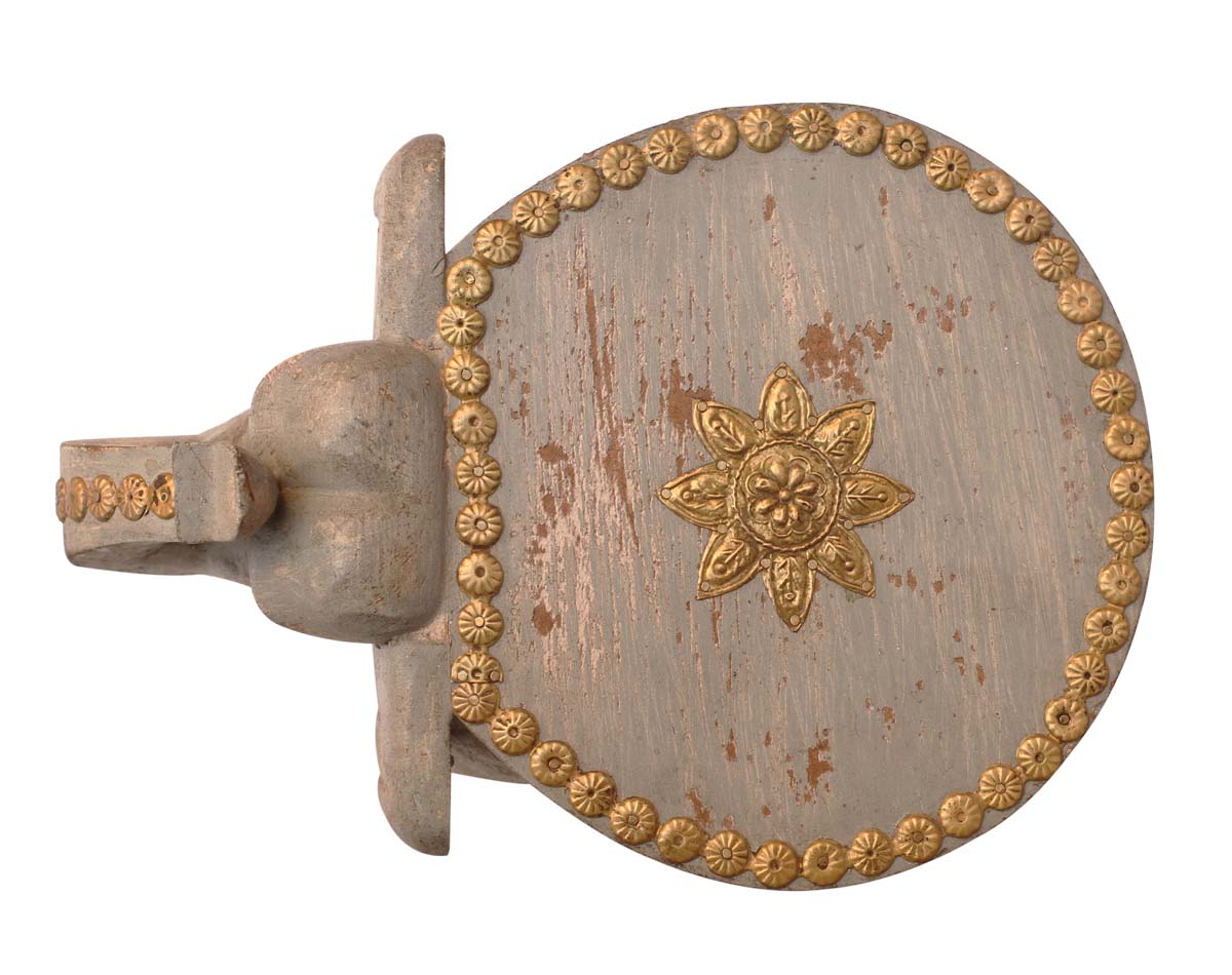 Bulk Wholesale Handmade 9” Elephant-Shaped Pastel-Grey Side / Coffee Table in Wood Decorated with Golden Brass Inlay Work – Antique-Look Home Décor from India