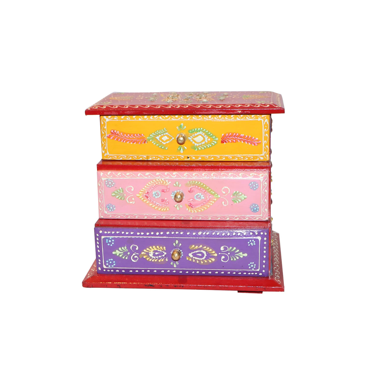 ArtistryBazaar 6"L x 3.5"W x 6.5"H inch colorful handcrafted wooden storage organizer, a tabletop unit with hand-painted drawers for jewelry, sewing supplies, knick-knacks, and more.