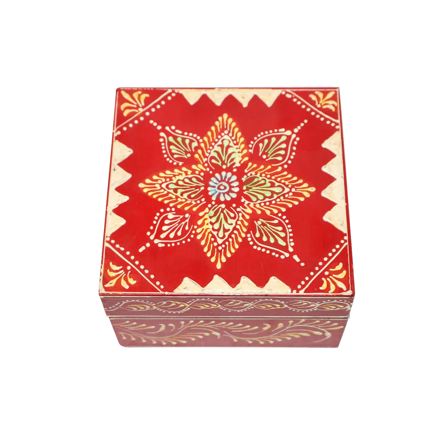 ArtistryBazaar 5.5"L x 5.5"W x 3.5"H inch handmade red wooden box with gold star design, storage box for jewelry, trinkets & keepsakes, handcrafted by local artisans.