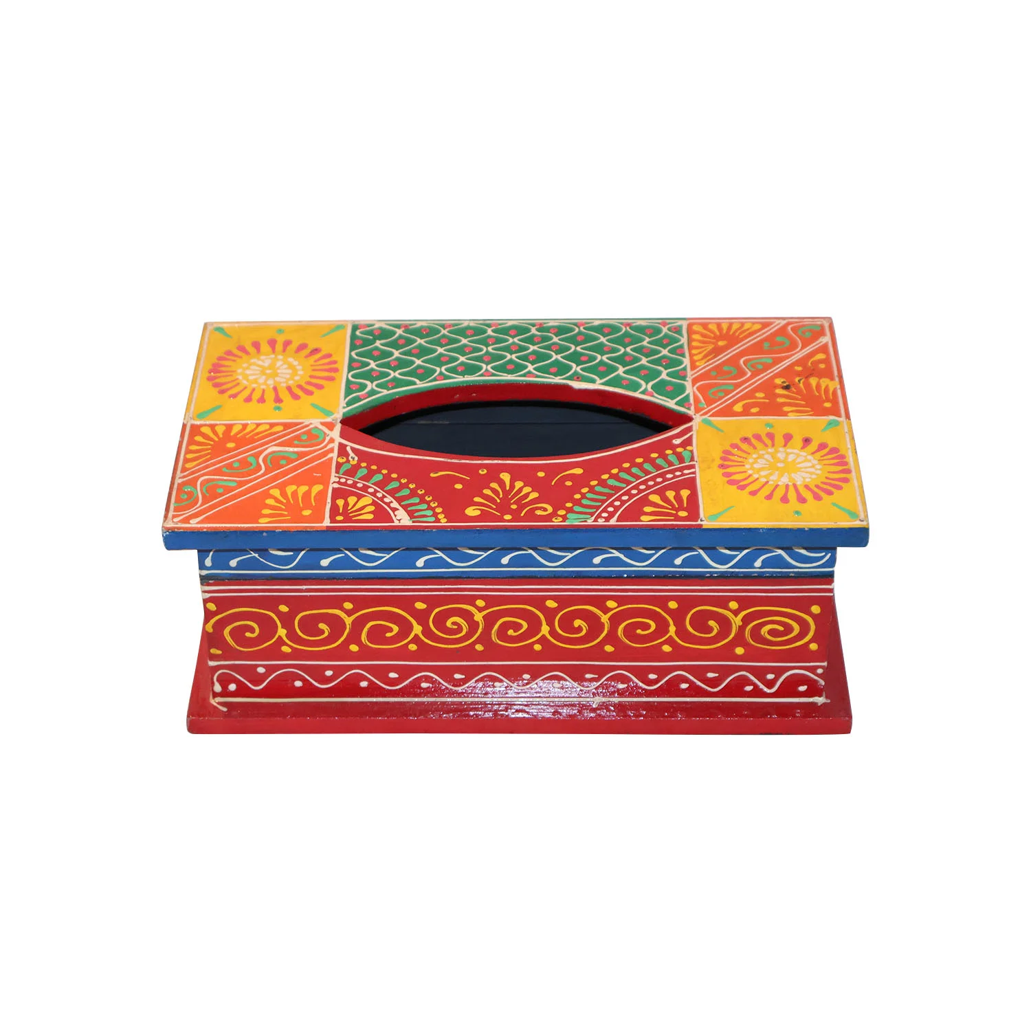 ArtistryBazaar 9"L x 5"W x 3.5"H inch handmade multicolored wooden tissue holder box, paper napkin dispenser for a stylish and practical addition to your home decor.