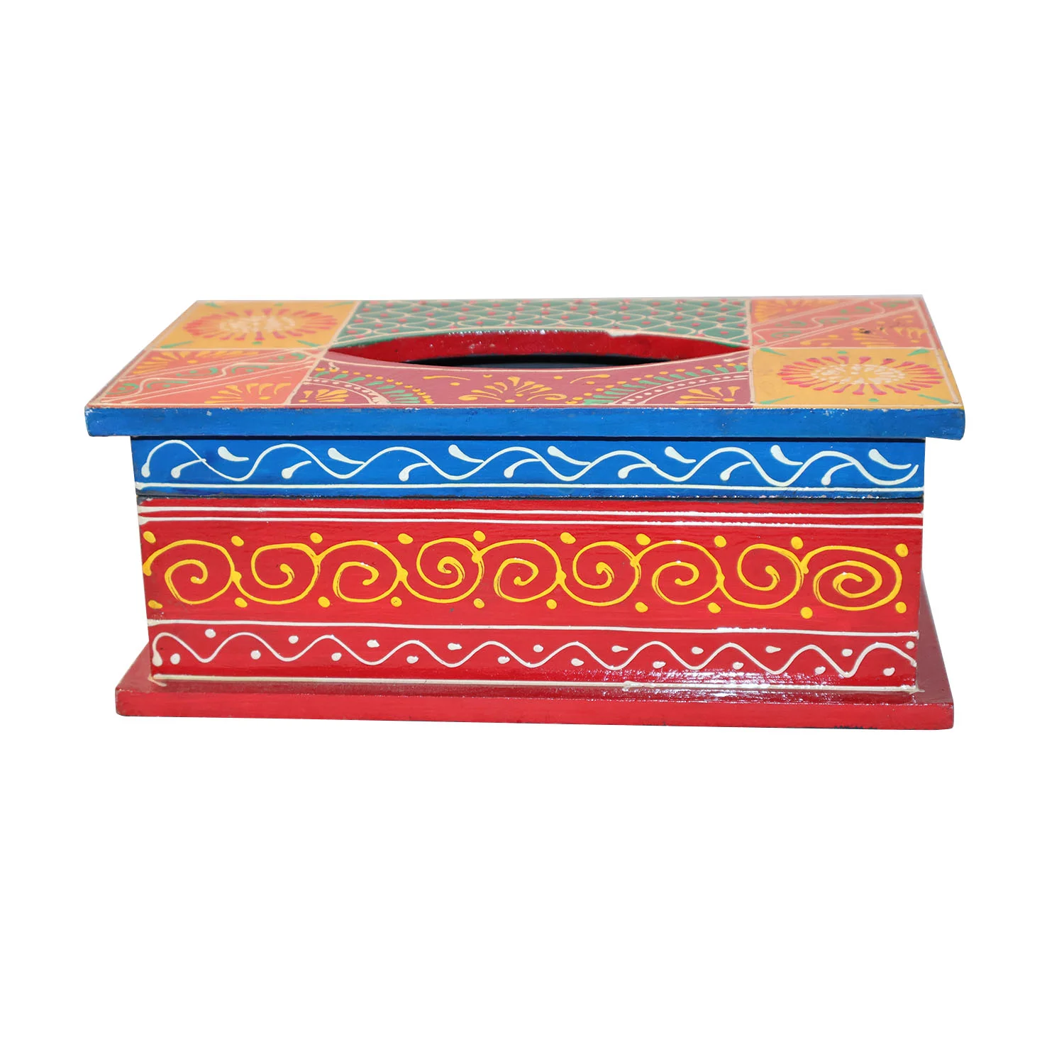 ArtistryBazaar 9"L x 5"W x 3.5"H inch handmade multicolored wooden tissue holder box, paper napkin dispenser for a stylish and practical addition to your home decor.